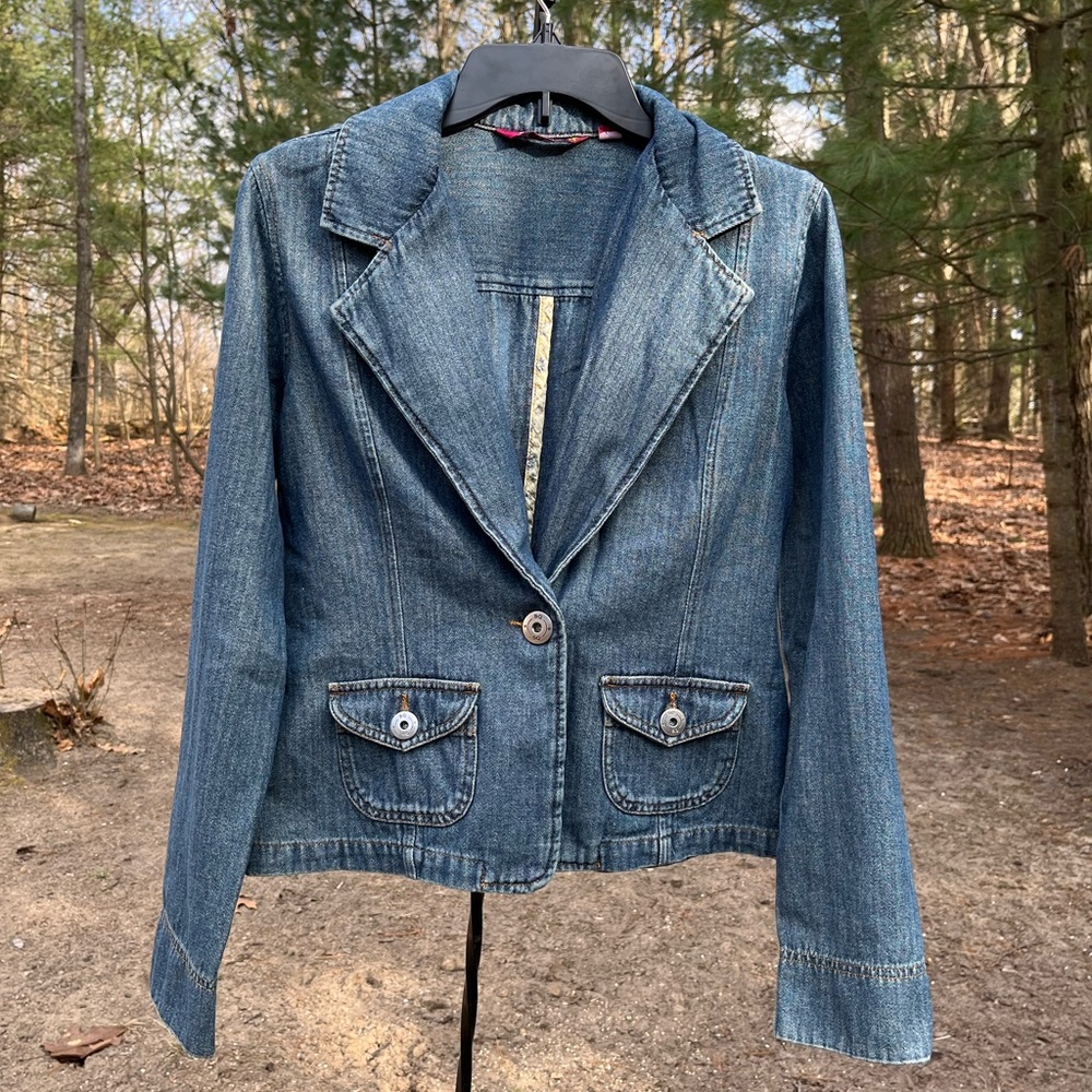 Y2K So Denim Blazer Jacket Juniors Size L Fitted Sexy Glam